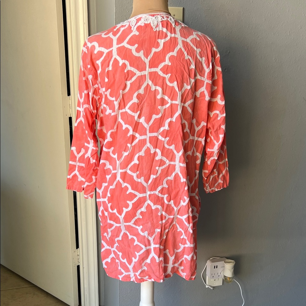 Roberta Roller Rabbit Coral and White Geometric Swim Coverup - Picture 6 of 6